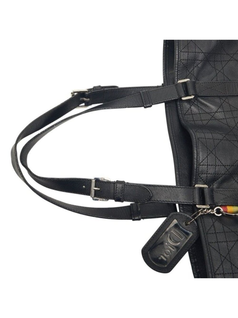Dior Cannage Rasta Logo Charm Tote Black Leather - Picture 4 of 9